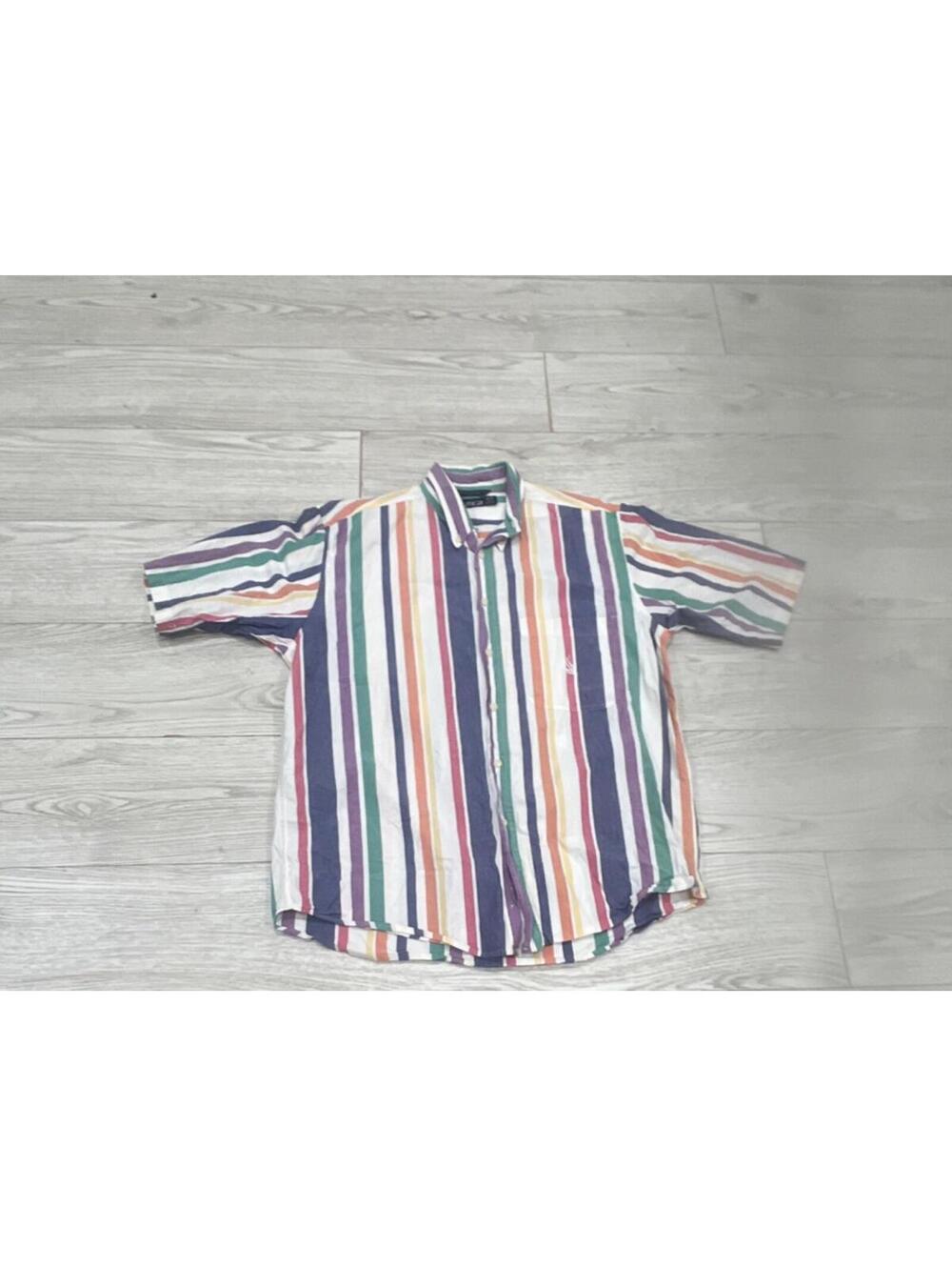 SPRING/SUMMER VINTAGE Nautica Men's White & Rainbow Color Cotton Shirt M $68